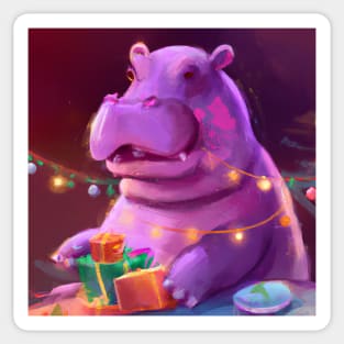 Cute Hippopotamus Drawing Sticker